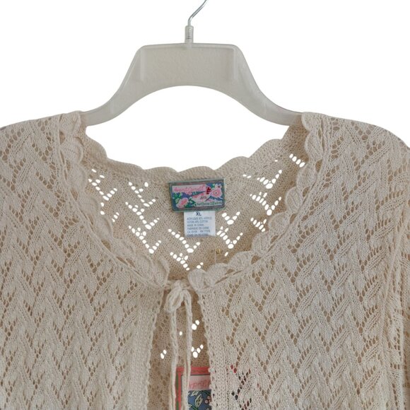 April Cornell New Vintage 1990's Crochet Lace Knit Cardigan Sweater Size XL - Picture 3 of 12